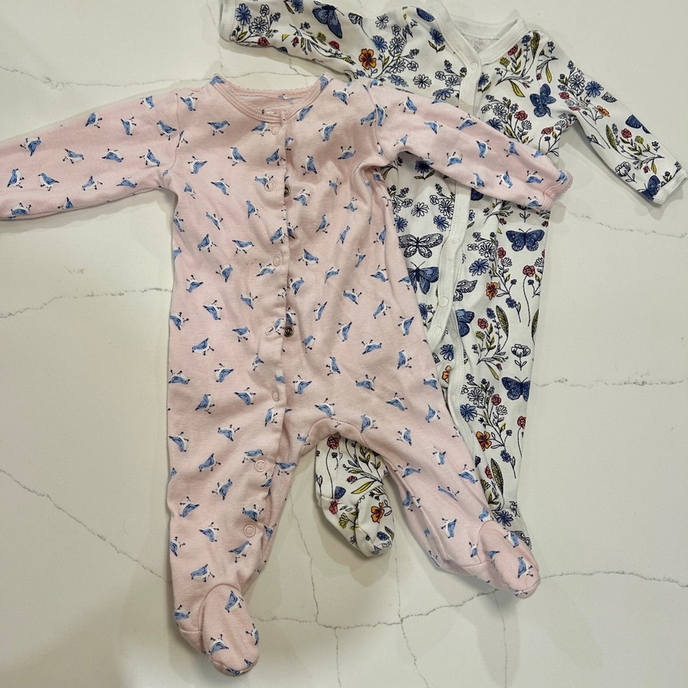 Two baby girl footie pajamas